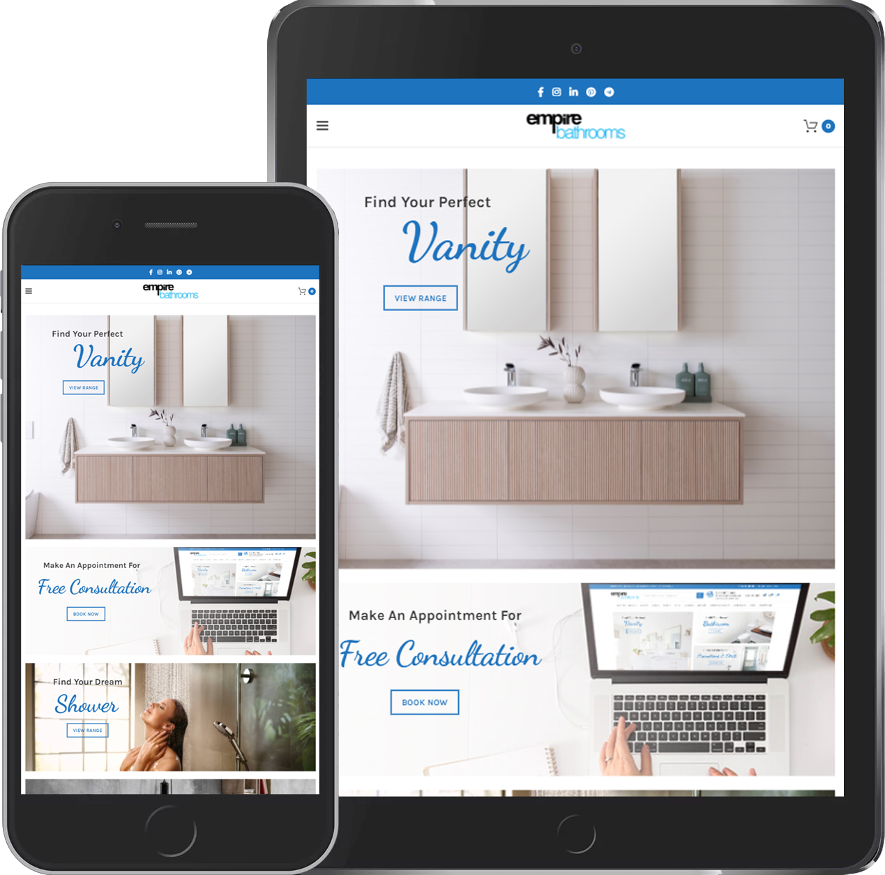 Ecommerce Website Development for bathroom accessories - Empire Bathrooms