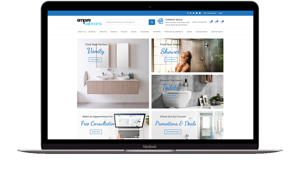 Ecommerce Website Design and Development for Bathroom Renovations - Empire Bathrooms