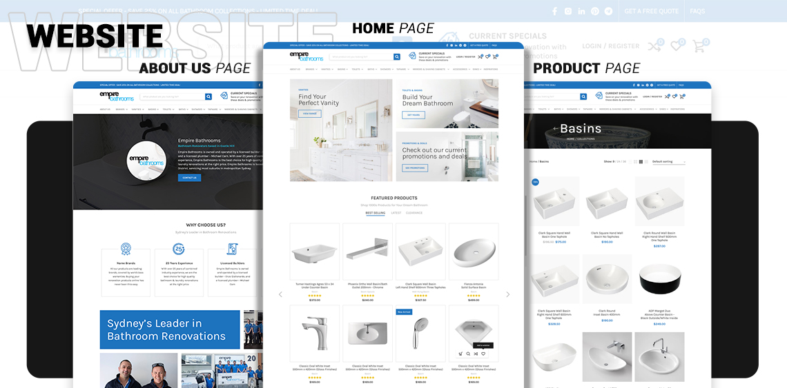 Ecommerce Website Development for bathroom accessories – Empire Bathrooms