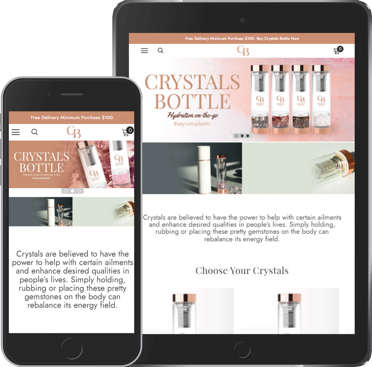 Website Development for Online Retail Stores - Crystals Bottle