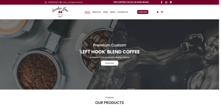Ecommerce Website Development Services for Cafe - Smokin Joes