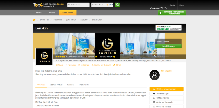Digital Marketing Service for Retail Slimming Tea Lariskin