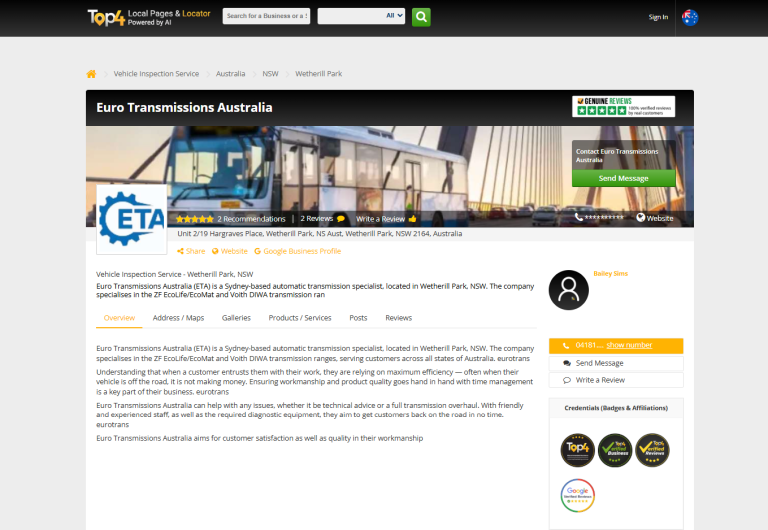 website maintenance and gbp management for eurotrans australia